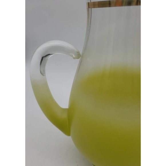 Pitcher Blendo Vintage Retro Frosted Yellow Green Glass Gold Trim MCM - Picture 8 of 10